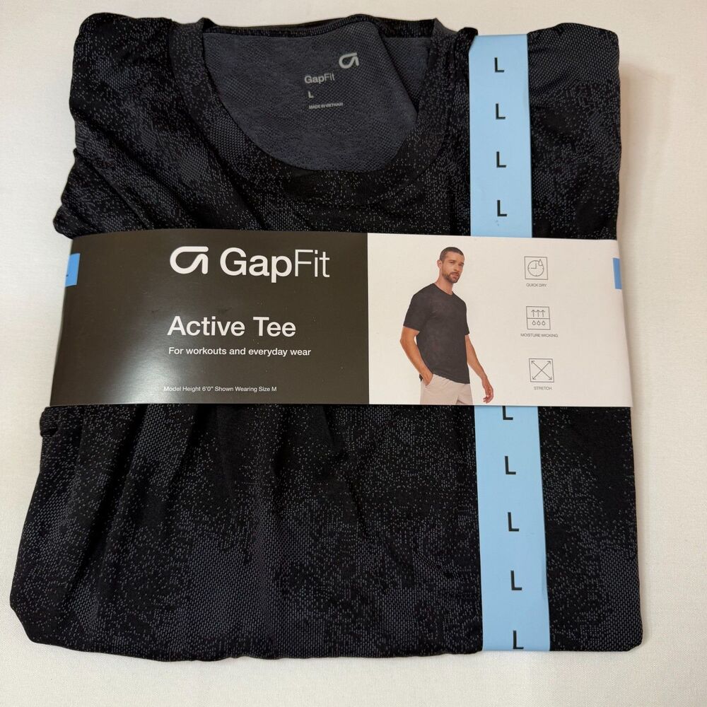Size L GapFit Men's Active Tee NWT Quick Dry Moisture Wicking Stretch Black